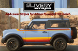 Retro Tri Color Stripes Hood Cowl Accent - Fits Bronco 4 Door