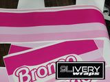 Doll Pink Retro Racing Stripes and Hood Cowl Made to Fit Bronco 2 Door, 4 Door, and Sport