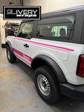 Doll Pink Retro Racing Stripes and Hood Cowl Made to Fit Bronco 2 Door, 4 Door, and Sport