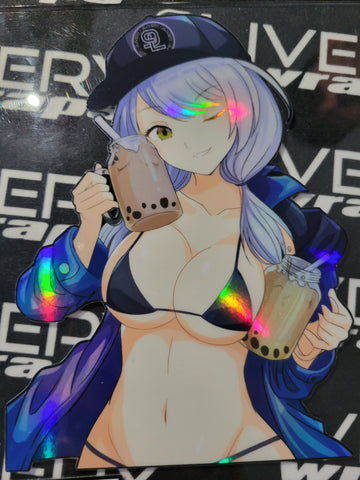 Boba Waifu Cute Anime Girl Sticker - Holographic Anime Decal for Car, Laptop and More! - Sexy Boobies in Boba Decal