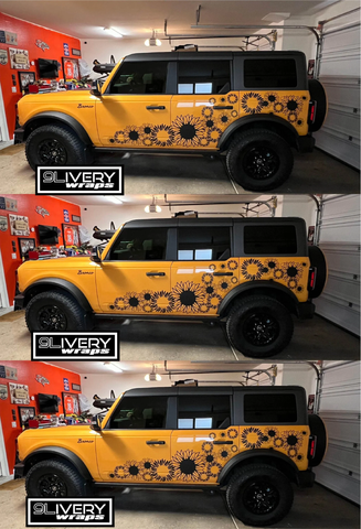 Ford Bronco Flower Decals - Cute Sunflower Stickers - Custom Graphics - Custom Colors Available - Fit's 2 door and 4 door